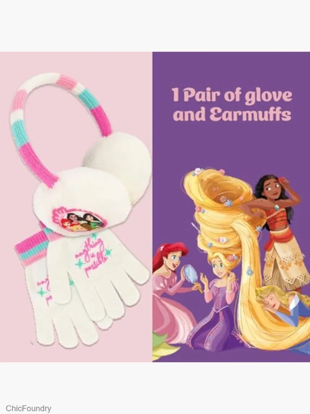 Girls Winter Earmuffs and Gloves Set for Ages 4-7